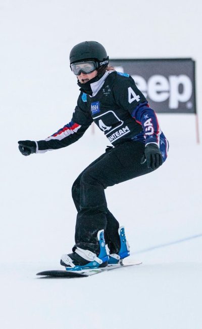 Nicole Roundy snowboarding in Finish World Cup